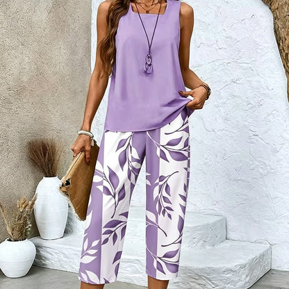 📢📢40% OFF !! ⏰Sleeveless Top & Printed Capri Pants Set