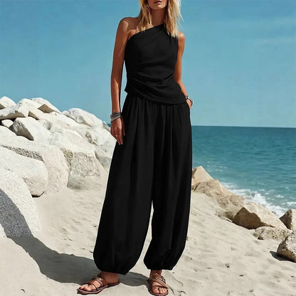 📢📢40% OFF !! ⏰Women's One-Shoulder Top and Wide-Leg Pants Set