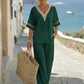 📢📢40% OFF !! ⏰Elegant V-Neck Top & Wide-Leg Pants Set