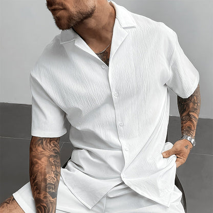 Men's Textured Short Sleeve Camp Collar Shirts