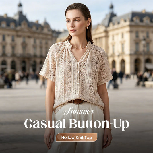 📢📢30% OFF !! ⏰Summer Casual Button-Up Hollow Knit Top