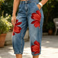 📢📢30% OFF !! ⏰ Women's Floral Wide-Leg Jeans – Unique Appliqué, Soft, 6 Colors 🌸
