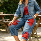 📢📢30% OFF !! ⏰ Women's Floral Wide-Leg Jeans – Unique Appliqué, Soft, 6 Colors 🌸