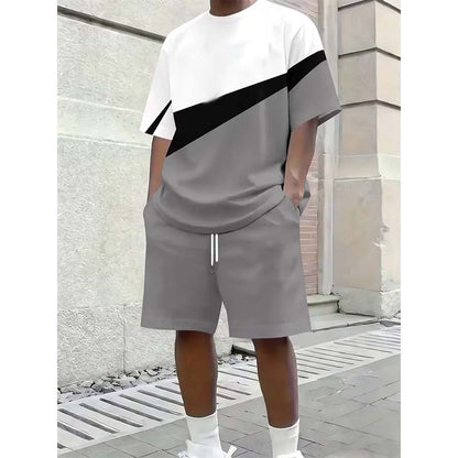 📢📢40% OFF !! ⏰Men's Color Block Casual T-Shirt and Shorts Set