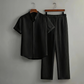 📢📢40% OFF !! ⏰ Men's Textured 2-Piece Shirt & Pants Set – Breathable, Stand Collar, Elastic Waist 🌿