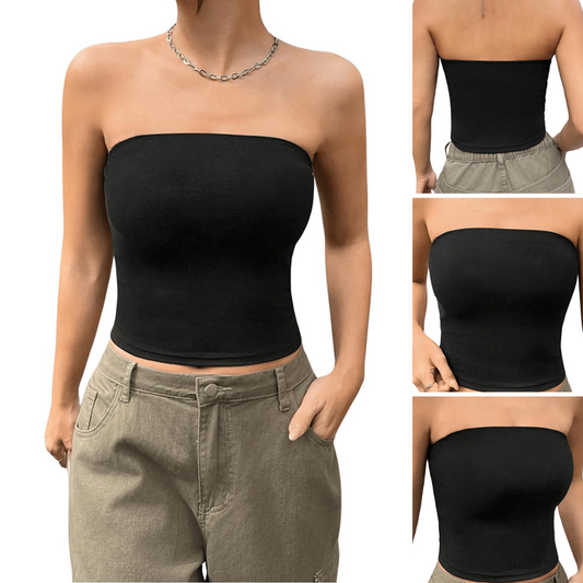Dames strapless tube top van zachte, effen kleur.