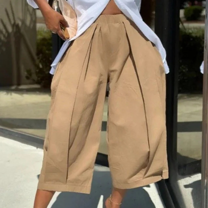 👖 50% OFF NOW!✨ Women's Pleated Wide-Leg Pants – Elastic Waist & Cropped – Chic & Comfy 🌿