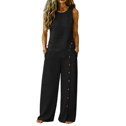 Women's Casual Sleeveless Top and Wide-Leg Pants Set