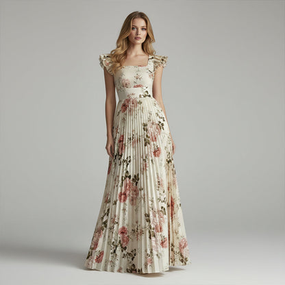 📢📢40% OFF !! ⏰Elegant Floral Print Pleated Maxi Dress