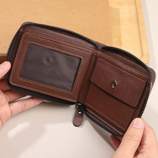 📢📢40% OFF !! ⏰ Men's PU Leather Zip-Around Bifold Wallet