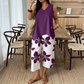 📢📢40% OFF !! ⏰Women's Asymmetrical Top & Floral Capri Pants Set