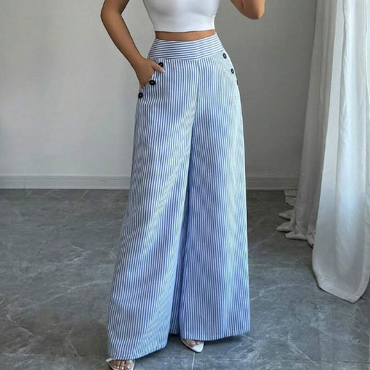 📢📢40% OFF !! ⏰High-Waist Striped Wide-Leg Trousers