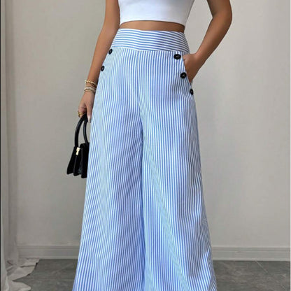 📢📢40% OFF !! ⏰High-Waist Striped Wide-Leg Trousers