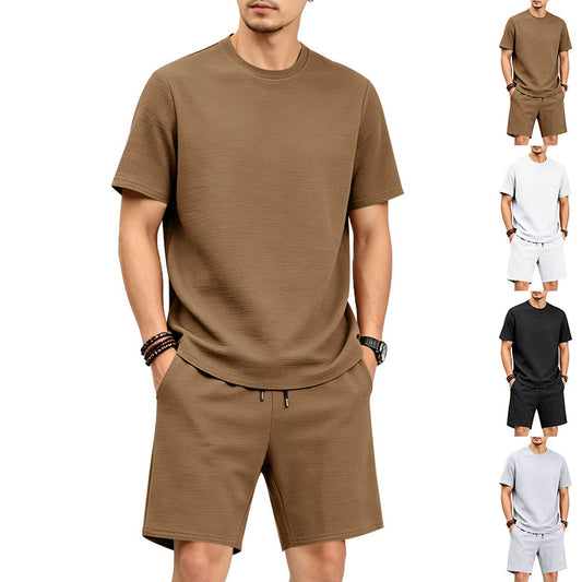 📢📢40% OFF !! ⏰Men’s Solid Color Short Sleeve Crewneck Outfit