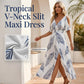 📢📢40% OFF !! ⏰Cold Shoulder Tropical Print Split Maxi Dress