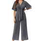 📢📢40% OFF !! ⏰Women's Elegant V-Neck Wide Leg Waist Tie Jumpsuit