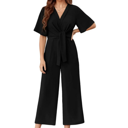 📢📢40% OFF !! ⏰Women's Elegant V-Neck Wide Leg Waist Tie Jumpsuit