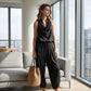 📢📢40% OFF !! ⏰ Sleeveless Cowl Neck Jumpsuit – Halter, Wide-Leg, Elegant 🍷