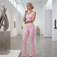 📢📢40% OFF !! ⏰ Cross-Waist Detail Tank & Flared Pants Set
