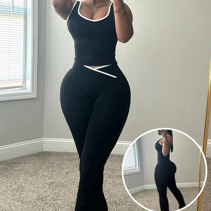 📢📢40% OFF !! ⏰ Cross-Waist Detail Tank & Flared Pants Set