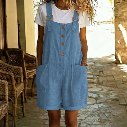 📢📢40% OFF !! ⏰Retro Solid Color Romper with Adjustable Straps