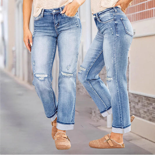 📢📢40% OFF !! ⏰Women's Casual Ripped Straight-Leg Jeans