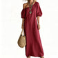 Women's One-Shoulder Puff Sleeve Maxi Dress