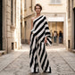 Women's Asymmetrical Stripe Top & Wide-Leg Pants Set