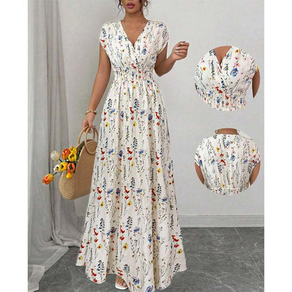 👗 50% OFF NOW!🌸 Floral V-Neck Maxi Dress – Elegant Smocked Waist & Premium Fabric – Summer Essential ✨