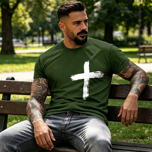 📢📢40% OFF !! ⏰Men's Faith-Based Cross Graphic Tee