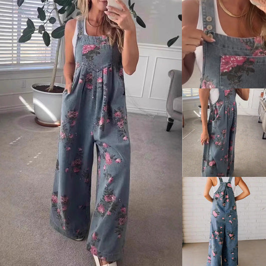 📢📢40% OFF !! ⏰Women's Casual Printed Denim Jumpsuit