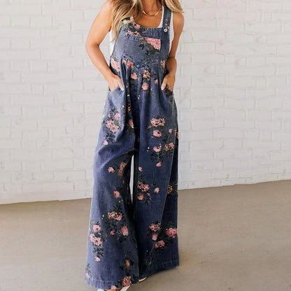 📢📢40% OFF !! ⏰Women's Casual Printed Denim Jumpsuit