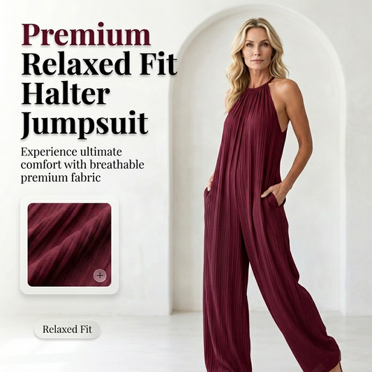📢📢40% OFF !! ⏰Women's Halter Neck Sleeveless Wide-Leg Jumpsuit