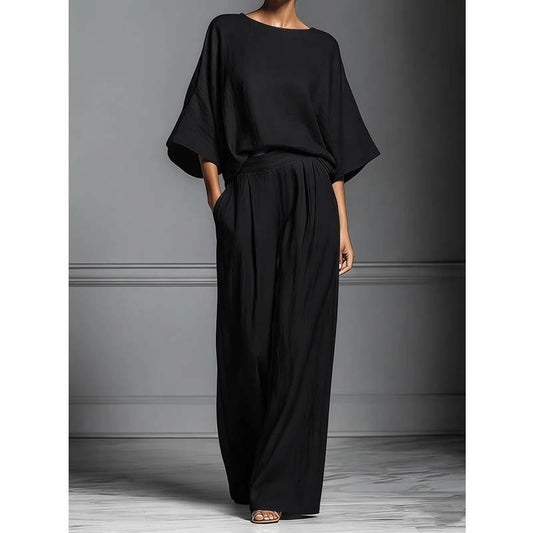 📢📢40% OFF !! ⏰ Women's Two-Piece Loose Fit Top & Wide-Leg Trousers Set – Relaxed, Breathable & Effortlessly Chic ✨