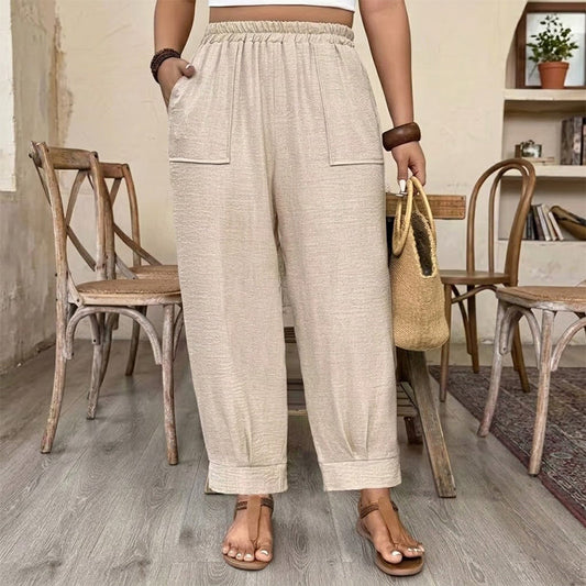 📢📢40% OFF !! ⏰ Women’s Cuffed Ankle Pants – Relaxed Fit, Elastic Waist, Solid Colors 🍂