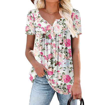 📢📢40% OFF !! ⏰Women’s Flowy Floral Button-Up Tee – Casual, Breezy, Versatile 🌸