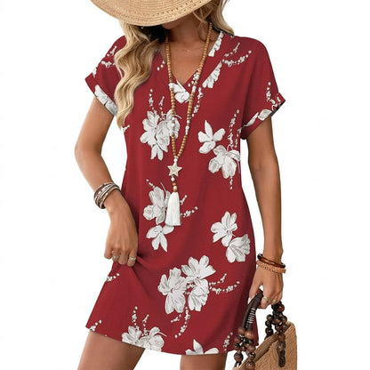 📢📢40% OFF !! ⏰Women's Summer Casual V-Neck T-Shirt Dress