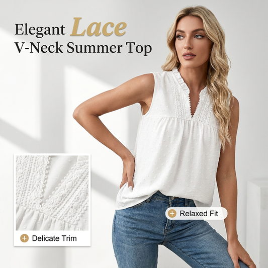 📢📢40% OFF !! ⏰Women’s Polka-Dot Sleeveless Top with Lace V-Neck