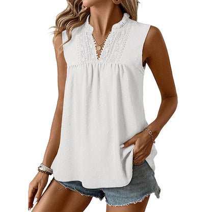 📢📢40% OFF !! ⏰Women’s Polka-Dot Sleeveless Top with Lace V-Neck