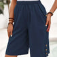 👖  Women's Elastic Waist Capri Trousers – Knee-Length, Button Accents, Comfort 🌿
