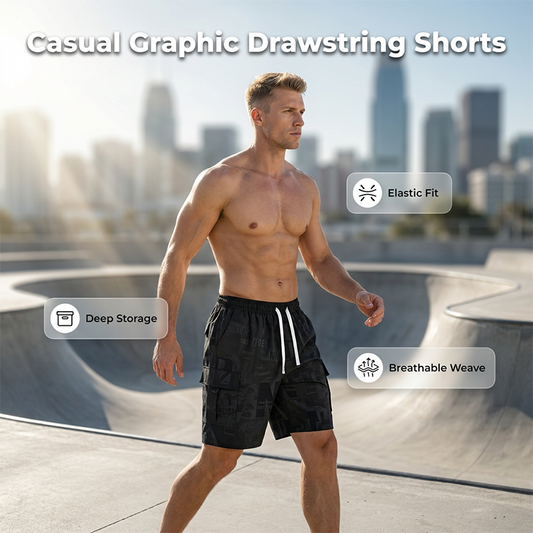 📢📢40% OFF !! ⏰Men's Casual Graphic Print Drawstring Shorts