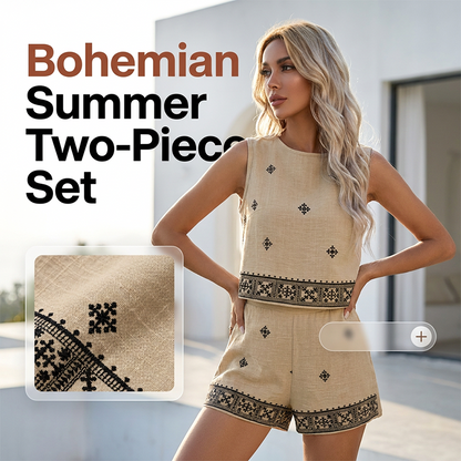 📢📢40% OFF !! ⏰Women's Bohemian Print Sleeveless Top & Shorts Set