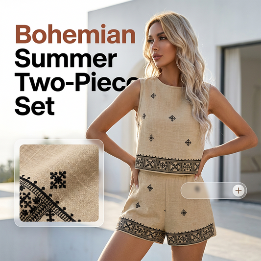 📢📢40% OFF !! ⏰Women's Bohemian Print Sleeveless Top & Shorts Set