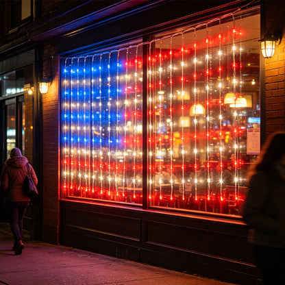 📢📢50% OFF !! ⏰ Patriotic Flag Net Lights – USB, Waterproof, 50,000-Hour ✨