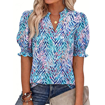 📢📢40% OFF !! ⏰Women's Summer Floral Top with Puff Sleeves