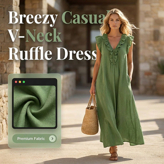 📢📢40% OFF !! ⏰Women's Casual Sleeveless V-Neck Ruffle Dress