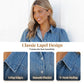 📢📢40% OFF !! ⏰ Women's Puff Sleeve Denim Blouse – Button-Down, Lapel Collar, Lightweight 🌟