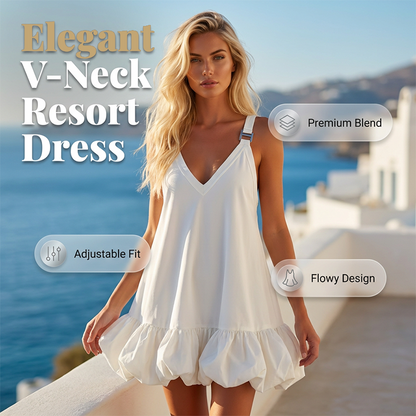 📢📢40% OFF !! ⏰Women's V-Neck Strap Dress with Bubble Ruffle Hem👗