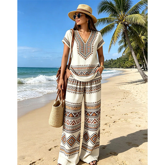 📢📢40% OFF !! ⏰Women's Printed Top & Pants 2-Piece Set
