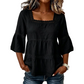📢📢40% OFF !! ⏰ Elegant Square Neck Summer Blouse – Boho Lace, Bell Sleeves, Tiered Flow ✨
